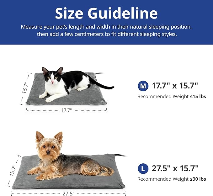 NICREW Pet Heating Pad for Dogs and Cats, Heated Dog Bed with Steel-Wrapped Cord and Soft Fleece Cover, 27.5 x 15.7 Inch, 50 Watts