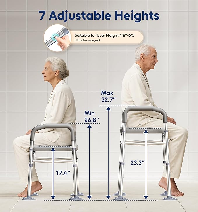Bluelog Toilet Seat Risers for Seniors, 6 Width & 7 Height Adjustable Raised Toilet Seat with Handles, Elevated Toilet Seat for Elderly, Handicap, Heavy Duty 400lbs Build, Fit Any Toilet, Grey