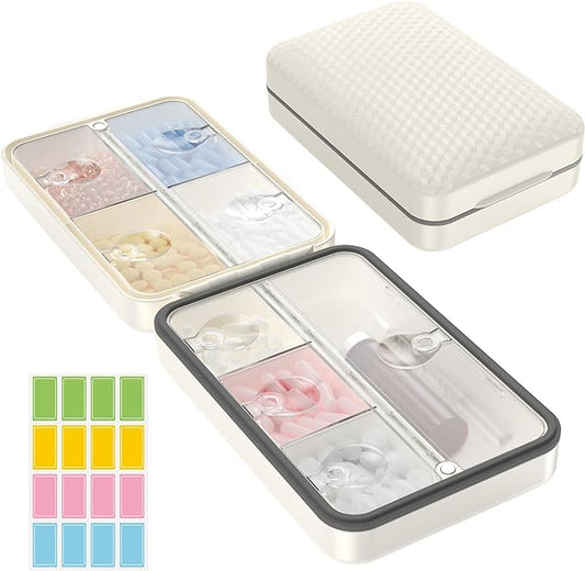 Restree Weekly Pill Organizer 8 Compartment, [Triple Seal Magnetic Lock] Travel Pill Case with Labels & Inner Lid, Moisture Proof for Vitamins, Fish Oil, Supplements, Daily Meds – 7+1 Large (White)