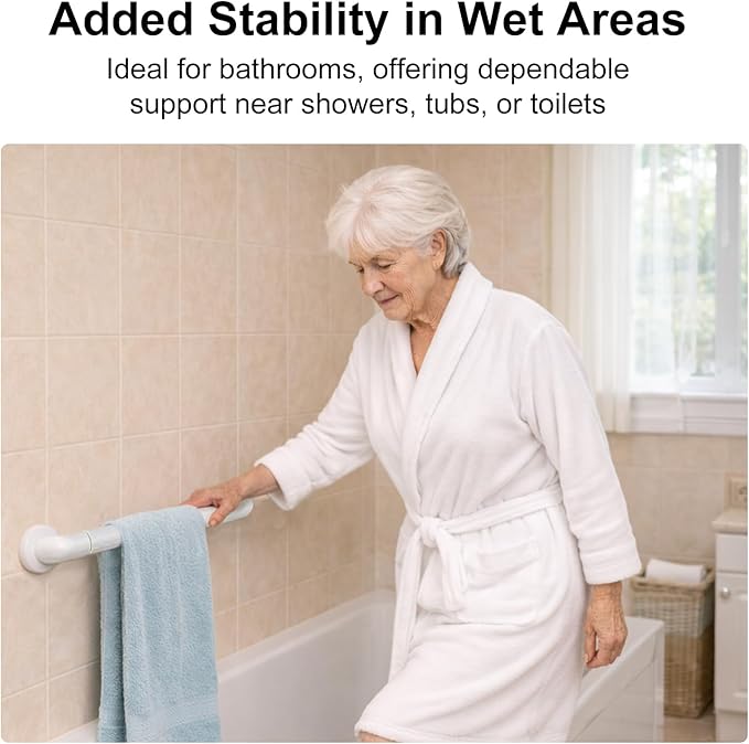 supregear Grab Bars for Bathtubs and Showers - Anti Slip Heavy Duty Shower Safety Handle - White Stainless Steel Support Rail for Bathtub Toilet Kitchen Stairway Elderly Children & Disability, 13.8 in