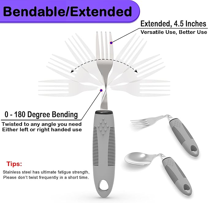 Weighted Parkinsons Utensils for Hand Tremors, Weighted Silverware for Parkinsons Patients Arthritic Hands, Built Up Utensils for Adults, Adaptive Eating Utensils for Disabled People Elderly
