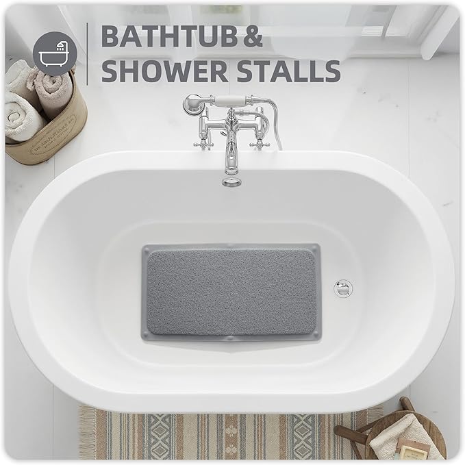 Upgraded Anti Slip Shower Mat for Inside Shower,Non Slip Bathtub Mat with Suction Cups,Shower Floor Mat，Scrubber Mats,Easy to Clean,Quick Dry,Easy Drainage,Loofah Bath Mat for Tub,Grey,16''x24''