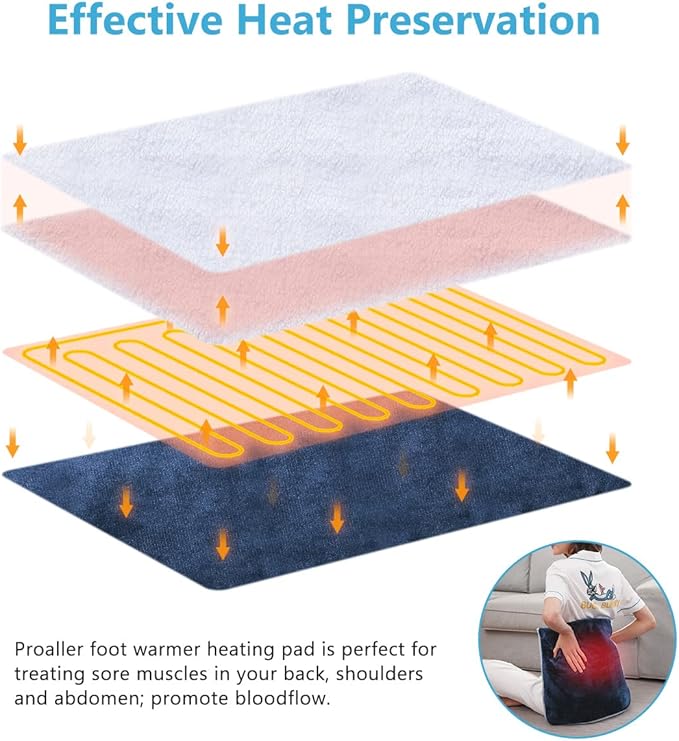 Foot Warmer Electric, Heating Pad King Size Ultra Soft Flannel, Extra Large for Bed, Abdomen, Feet, Back, Cramp, Office/Home Under Desk, 10ft Cord, Auto Off, 22" x 20" - Blue