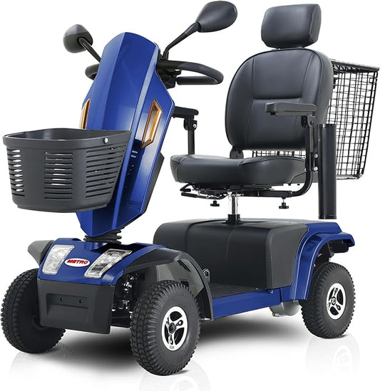 Metro Mobility Powered Mobility Scooters, 4 Wheel Mobility Scooters for Adults, 350 lbs Capacity Folding Mobility Scooter, 25 Miles Long Travel Range Scooter for Seniors Blue