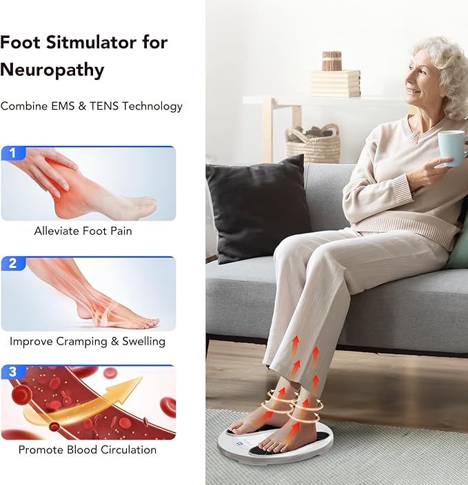 EaseZen Foot Massager for Neuropathy, TENS & EMS Foot Circulation Stimulator for Pain Relief, 10 Modes and 20 Intensities, Relieve Swelling, Cramps, RLS & Plantar Fasciitis - Gifts for Mom Dad