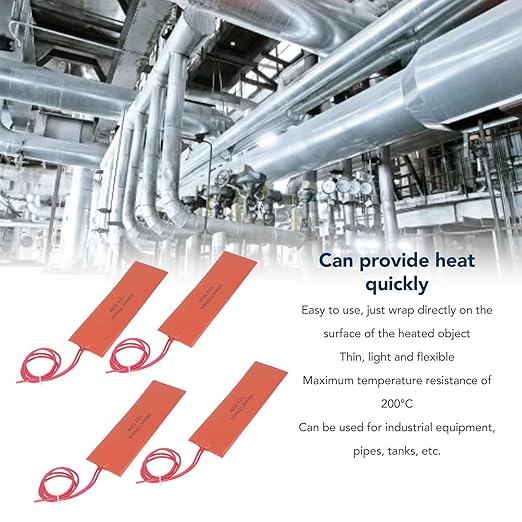 4 Pcs Silicone Heating Pad, 12v Heating Pad, Silicone Rubber Heating Flexible Heater Mat for Industrial Equipment 20W 12V