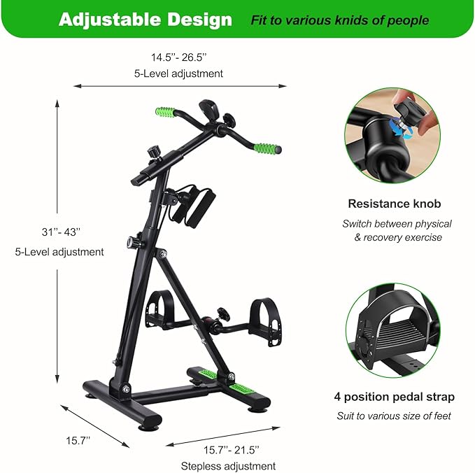 Pedal Exerciser Bike for Seniors, Arm Leg Hand and Knee Elderly Exercise Equipment, Sitting Home Exercise Machine for Total Body, Upper and Lower Limb Physical Therapy Trainer
