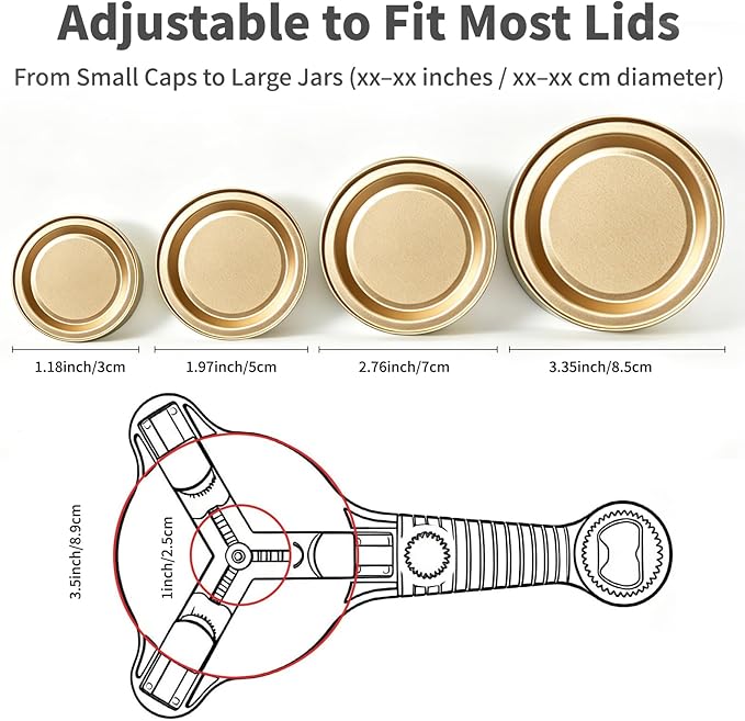 4-in-1 Jar Opener for Weak Hands, Adjustable Lid Opener with Silicone Grip Pad, Easy Open Kitchen Tool for Seniors, Bottles, Caps & Jars