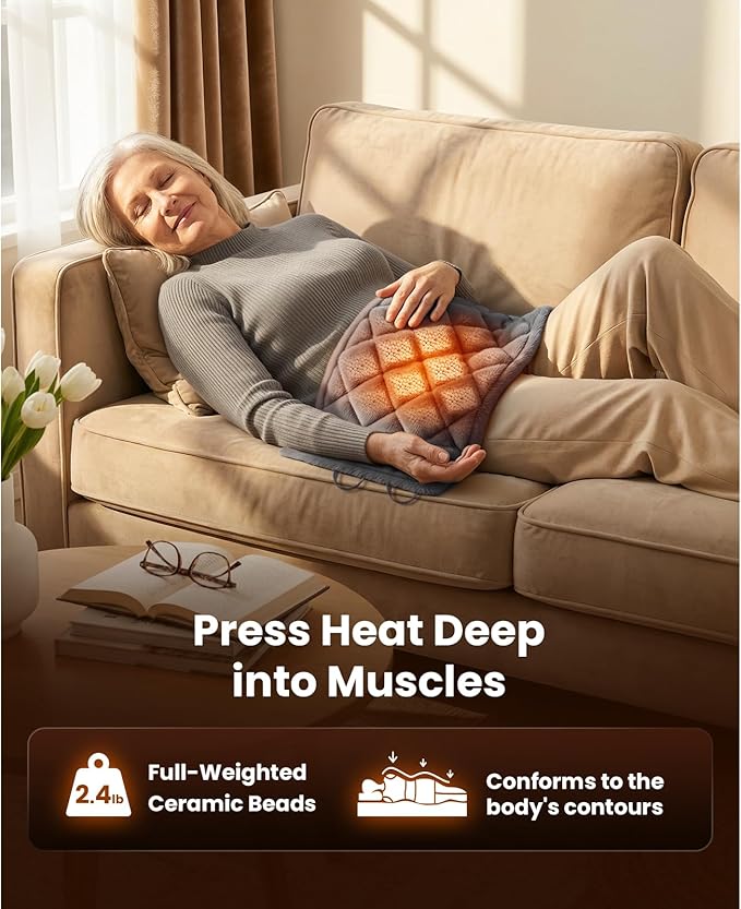BOB AND BRAD Far Infrared Weighted Heating Pad for Back Pain Relief, FSA-HSA Eligible, 12"x24" Electric Heat Pad With Auto Off, 6 Heat & Hands-Free Strap, Moist Heat Therapy for Neck, Shoulder, Cramps