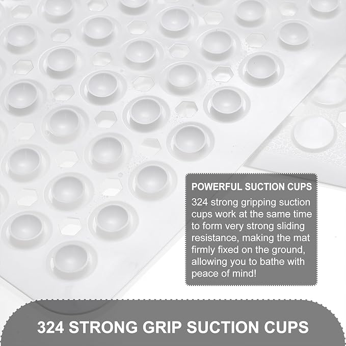TEESHLY Bath Mat for Tub & Shower, Non Slip Soft Bathmat with Suction Cups & Drain Holes, Machine Washable Bathtub Floor Liner Mats for Bathroom, 35x16 Inch, White