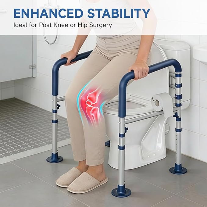 Loyoda Steel Toilet Safety Rail for Seniors with Adjustable Height and Width - 11.7lbs Heavy-Duty Foldable Toilet Handle for Toilet Support, Elderly and Accessibility Aid （Blue）
