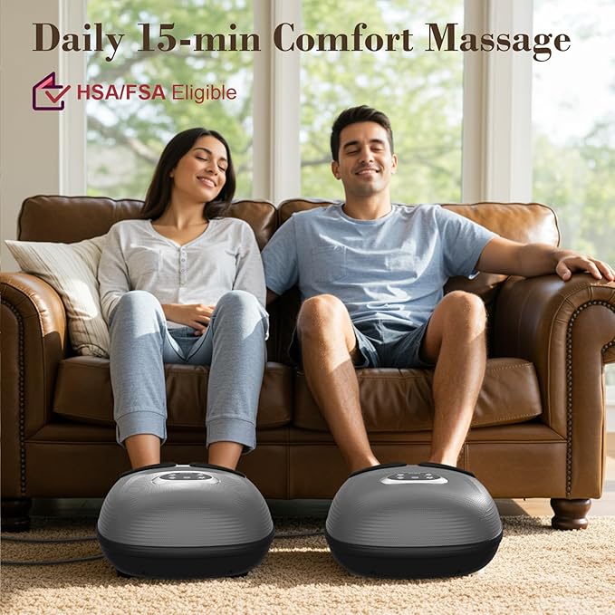 CuPiLo FSA Eligible Foot Massager for Neuropathy, HSA Store Feet Massager with Heat, Vibration & Compression, Deep Kneading for Tired Feet, Birthday Gifts for Women Men（Gray）