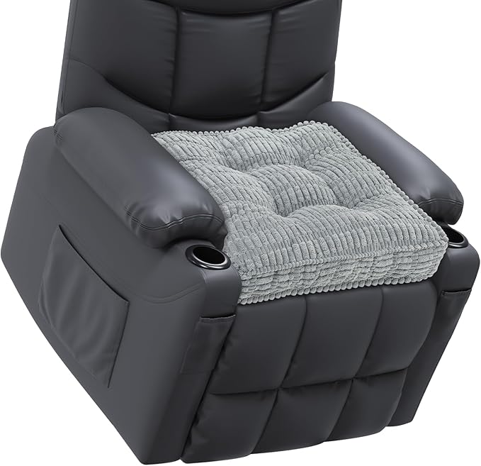 idee-home Recliner Cushions for Elderly, 20x20x5 Inch Corduroy Recliner Seat Cushion Tufted, Large Square Seat Cushion for Recliner Chair, Floor Pillow, Boosting Support Reduce Hip Pain, Light Grey