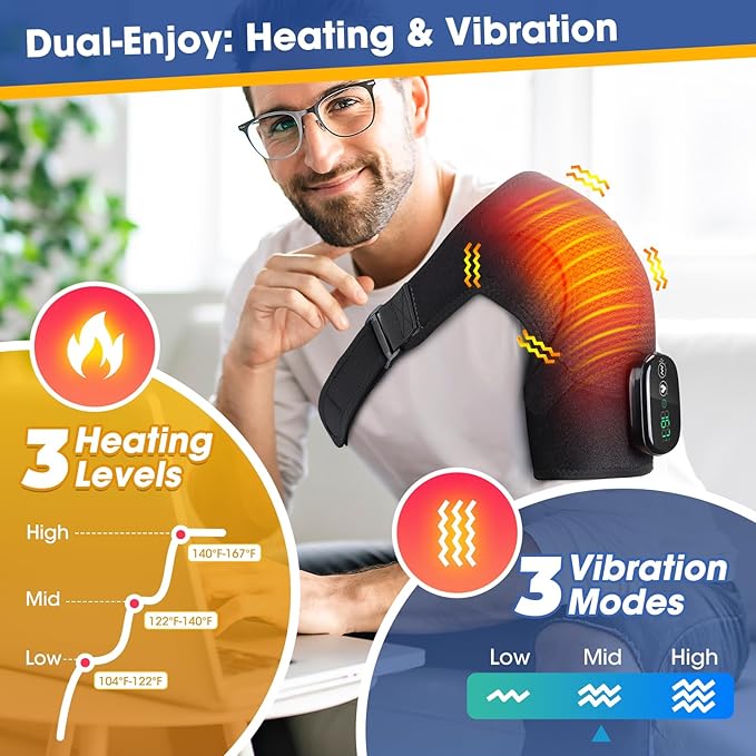 Cordless Shoulder Heating Pad with Massage, FSA Eligible Items List, Heated Shoulder Wrap Massager for Pain Relief Deep Tissue, Rotator Cuff Heating Pad, HSA Approved Products Only