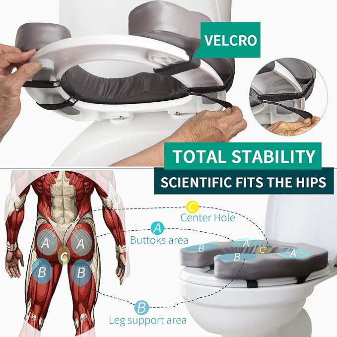 Raised Toilet Seat Cushion for Elderly - Adds 2 inches - U Shape Toilet Seat Riser with High-Density Foam for Enhanced Comfort & Elevation, Universal Fit