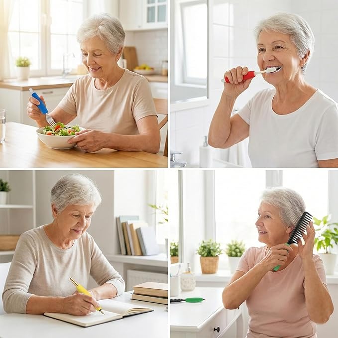 12 PCS Foam Grip Tubing, No-Cut Foam Tubes Grips Aid for Utensil Adaptive Utensil Cutlery Padding Grip Handle Comfort Grips for Disabled and Elderly, 4 Colors
