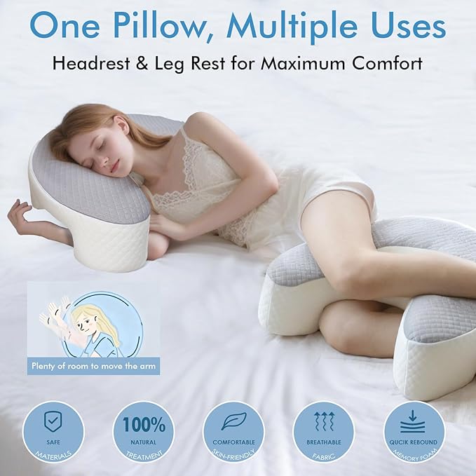 Side Sleeper Pillow for Adults, Ergonomic Memory Foam Pillow with Arm Hole for Neck, Rotator Cuff & Shoulder Pain Relief, Knee Pillow Between Legs, Shoulder Pillow Ideal for Left & Right Side Sleeper