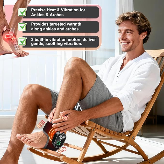 Cordless Ankle Massager for Pain Relief, Heated Ankle Massager, Foot Massager for Neuropathy, Ankle Heating Pad, Foot Heating Pad, Heated Foot Massager, Single One, Black