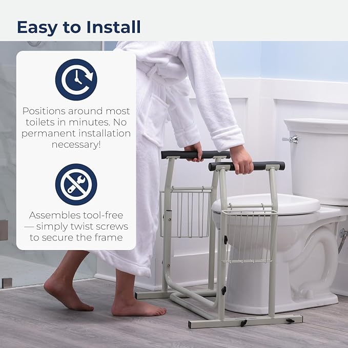 Drive Medical RTL12079 Toilet Safety Frame, Bathroom Grab Bar for Toilets, Freestanding Toilet Rail for Stability, For Users Up to 300 Pounds, White