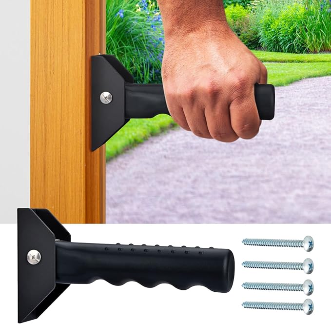 Flip Up Grab Bar for Doorway/Stairs Safety Assist Handles for Elderly Non-Slip Grip Bar Great for Seniors, Elderly, Disabled, Handicap and Injured People - Suitable for Wood Door (Black)