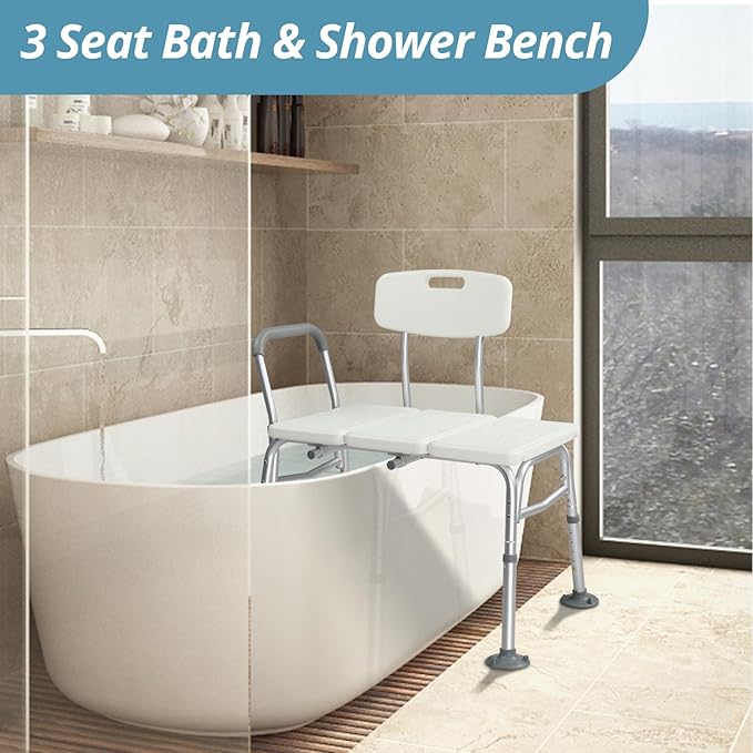 Winado Tub Transfer Bench for Bathtub with Backrest & Padded Armrest, Supports up to 330 lbs Aluminium Alloy Bath Chair Seat, White