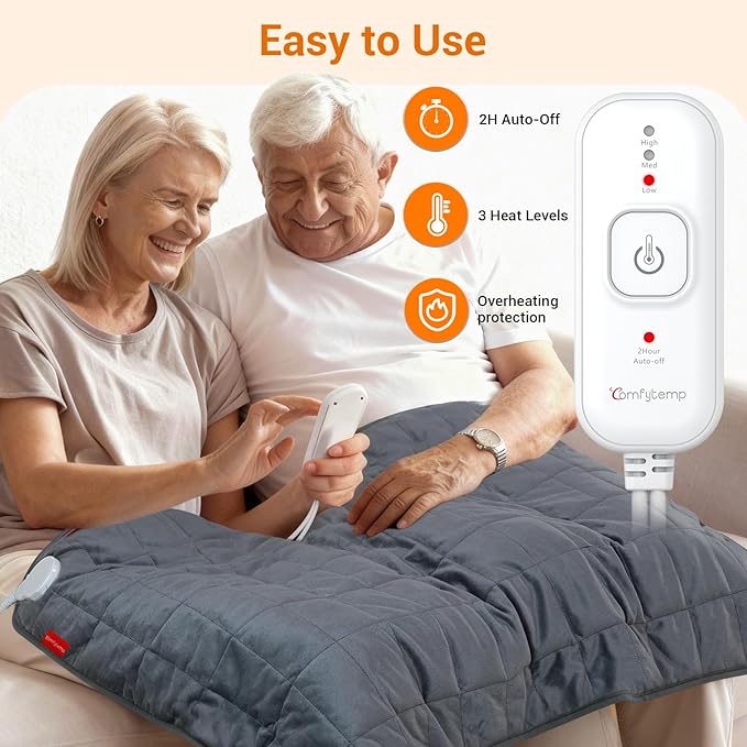 Comfytemp Far Infrared Large Heating Pad 27"×35" for Deeper Back & Period Relaxation, FSA Eligible Weighted Electric Heat Pad with Evenly Filling Ceramic Bead for Better Fit, HSA King Size Heated Pad