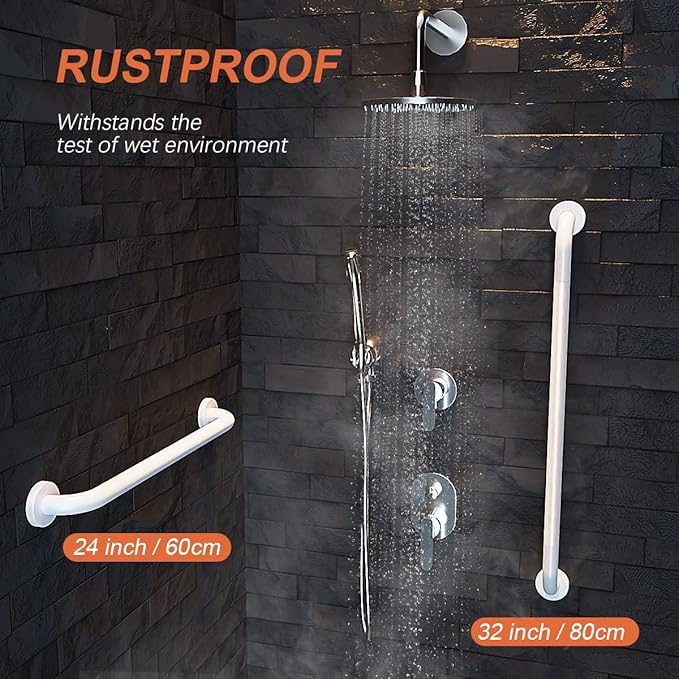 2 Pack White Grab Bars 32 Inch, 1.25" Diameter Anti Slip Bathroom Grab Bar w/Knurled Grip, Handicap Grab Bar for Wall, Shower Handle Safety Handrail for Senior