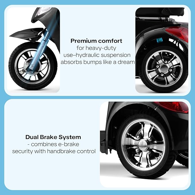 Super Large Electric 4 Wheel Mobility Scooters, Heavy Duty 800W Wheelchair Device, 25 Miles Long Range, All Terrain Mobility Scooter，Speed Adjust, Remote Key,Receive Ready to Ride (3 Wheel -Black)