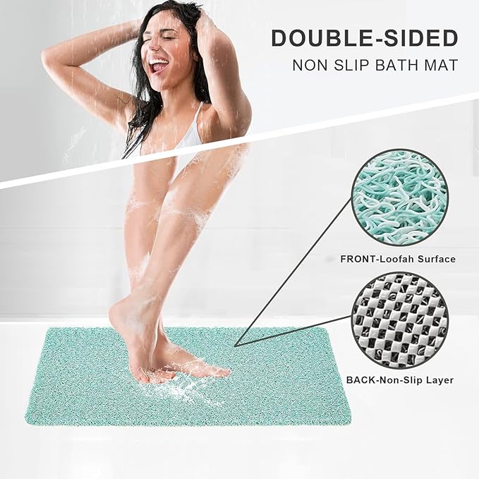 Non Slip Bathtub Mat, Anti Slip Bath Mat 0.6" Extra Thick, Quick Dry Bath Tub Anti Slip Shower Mat, Loofah Non-Slip Bath Mat for Tub Bathroom Pool Kitchen Entryway Home Hotel(Blue 16x27)