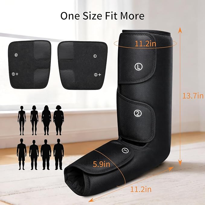 HomeCare Leg Massage with Heat, Electric Leg Massager for Calves and Feet with 4 Modes, 6 Intensity Levels, 3 Timer & LCD Display, Foot Massager for Women and Men at Home or Office