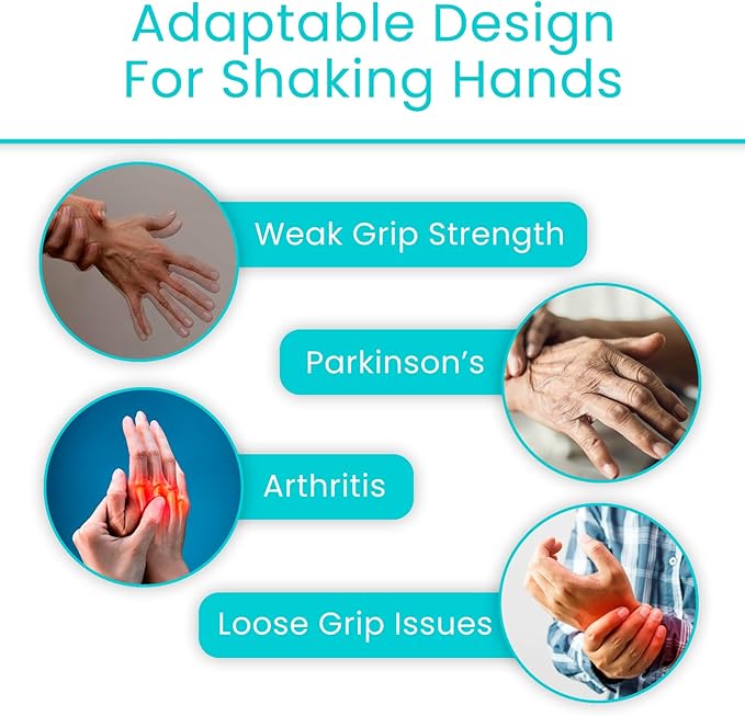 Vive Adaptive Utensil Set - Arthritis Aid Silverware for Parkinsons, Hand Tremors - Easy Grip for Shaking and Trembling Hands - Heavy Stainless Steel Spoon (Regular)