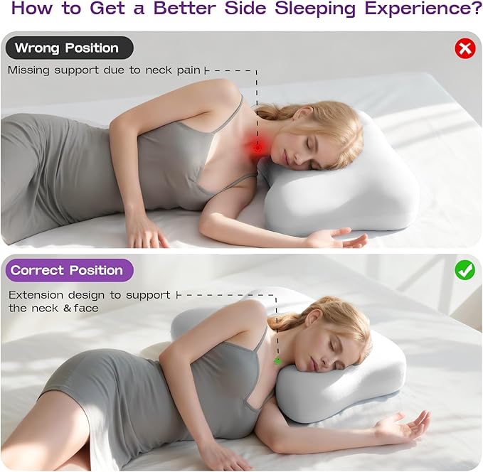 ZZ-WELL Side Sleeper Pillow - Patented Cervical Neck Pillow for Sleeping with Cooling Cover - High Loft Heavy Density Memory Foam Pillows for Side Sleepers & Broad Shoulders Adults (Grey)