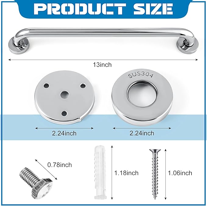 Blulu 2 Set Shower Grab Bar Stainless Steel Bathroom Grab Bar Handle Anti Slip Heavy Duty Bathtub Handle Support Balance Hand Rails for Bathroom Elderly Handicap Senior Pregnant (12 Inch)
