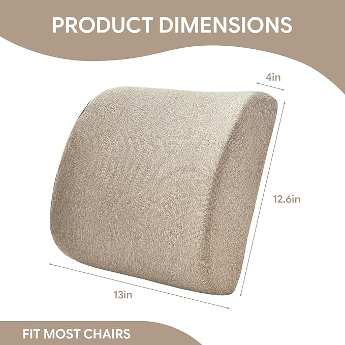 Back Support Pillow for Recliner Support Pillow with Gel Memory Foam Ergonomic Orthopedic Couch Lumbar Cushions for Elderly Lower Back Pain Relief Washable Cover, Beige