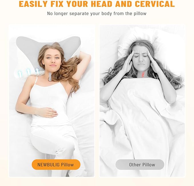 Cervical Neck Pillow Set of 2, Memory Foam Pillow for Neck Pain Relief, Ergonomic Bed Pillow with Neck Support for Side, Back & Stomach Sleepers, King, Grey