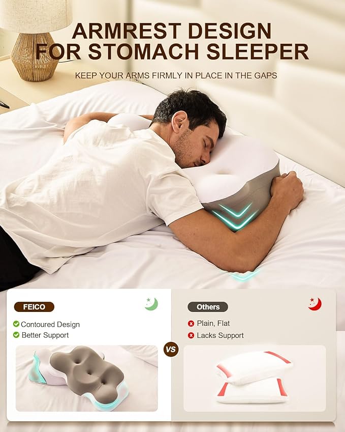 Cervical Neck Pillow, Memory Foam Pillow for Neck Pain Relief, Ergonomic Contour Cooling Pillow for Side Sleeper Pillow Adults & Stomach Sleepers Neck Shoulder Pillow (Light-Blue, 24" L x 14" W)