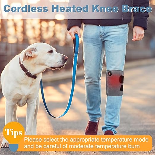Heated Knee Brace, Cordless Knee Heating Pad for Arthritis, 3 Temperature Modes Knee Warmer, 3000mAh Battery Operated Knee Wrap for Men Women Seniors, Grey(Single)