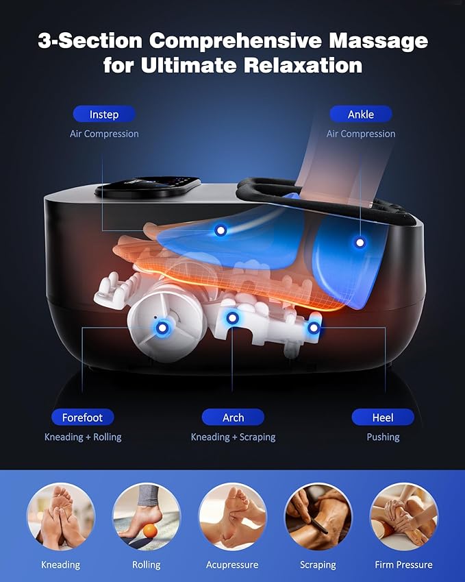 KNQZE Foot Massager with Heat and Remote, Shiatsu Deep Kneading Feet Massager for Plantar Fasciitis & Neuropathy, Foot Warmer, Gifts for Mom Women Men Dad, Fits Up to Men Size 12(Black)