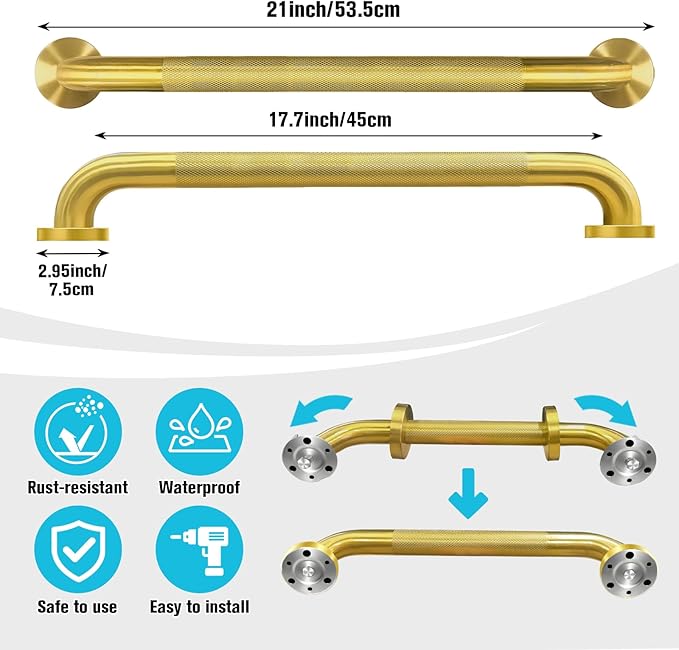 Shower Grab Bar for Bathroom, Anti-Slip Safety Grab Bar for Bathtub Toilet Staircase Stainless Steel Textured Grip Bath Handle Handrail for Elderly (Oil Bronze Gold, 20" L x 1-1/4" D)