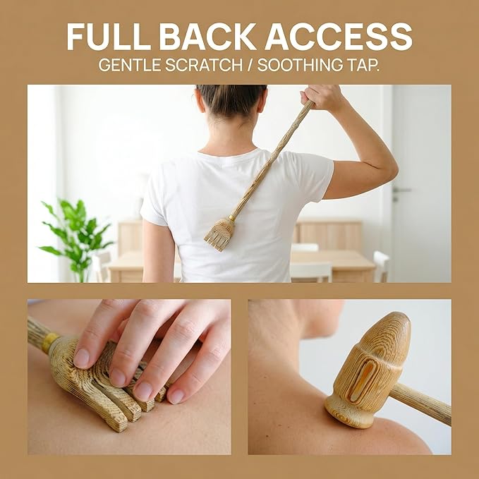 Solid Wood Back Scratcher & Massage Hammer | Sturdy Dual-Use Tool with Precision Bullet Tip for Deep Itch Relief & Muscle Tension