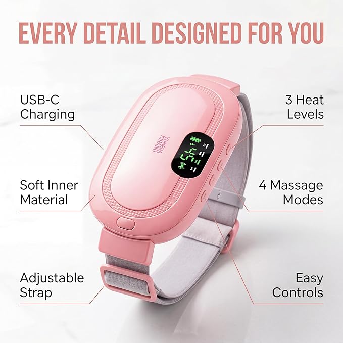 Heating Pad for Period Cramps – FSA-HSA Eligible – Cordless Portable Electric Wearable Heating Belt with Massage – USB Rechargeable Heat Wrap for Menstrual Pain Relief, Back, Abdomen, PMS