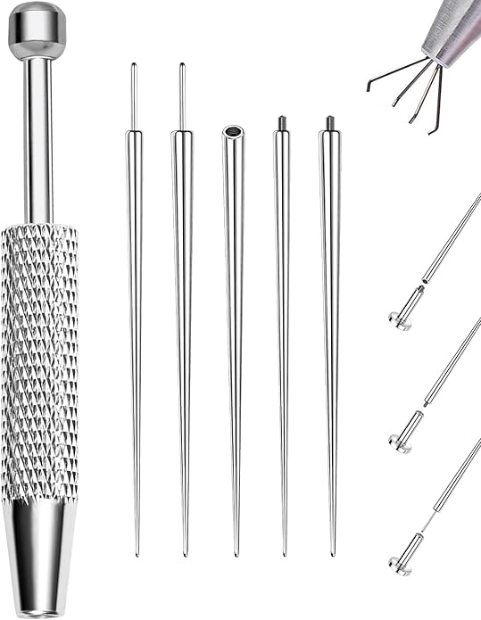 OUFER Piercing Ball Grabber, 16G 18G Flat Back Earrings Piercing Guide needle Tool, Surgical Steel Internally Threaded Push Pin External Thread Assistant Body Piercing Kit for Ear Nose Lip Tool