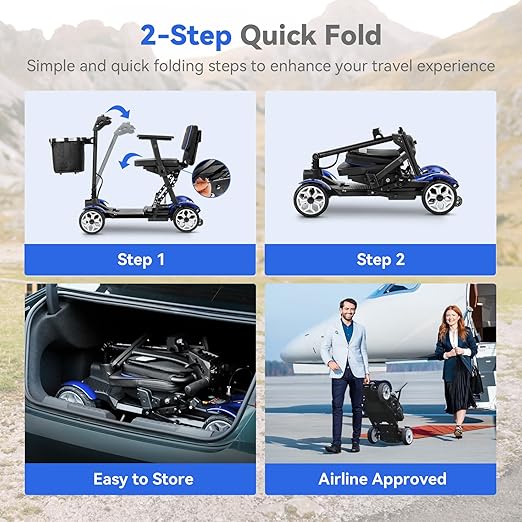 (2026 Upgrade) Lightweight Mobility Scooter for Seniors & Adults, Folding Mobility Scooters, 24.8 Miles Travel Foldable 4 Wheeler, Removable Lithium Battery, 300lb Capacity-Gloss Blue