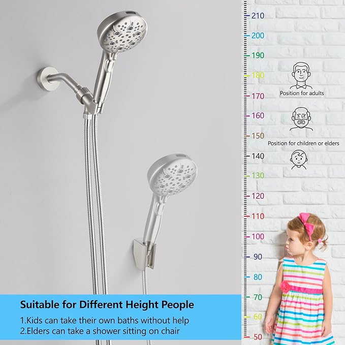 Shower Head with Handheld, 9-Setting High Pressure Shower head with handhelds, Built-in Handheld Power Spray, 79in Extra Long Stainless Steel Hose & Shower Head Holder (Brushed Nickel)