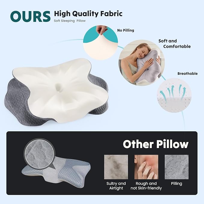 DUMOS Cervical Pillow for Neck and Shoulder, Contour Memory Foam Pillow, Ergonomic Neck Support Pillow for Side Back Stomach Sleepers with Pillowcase