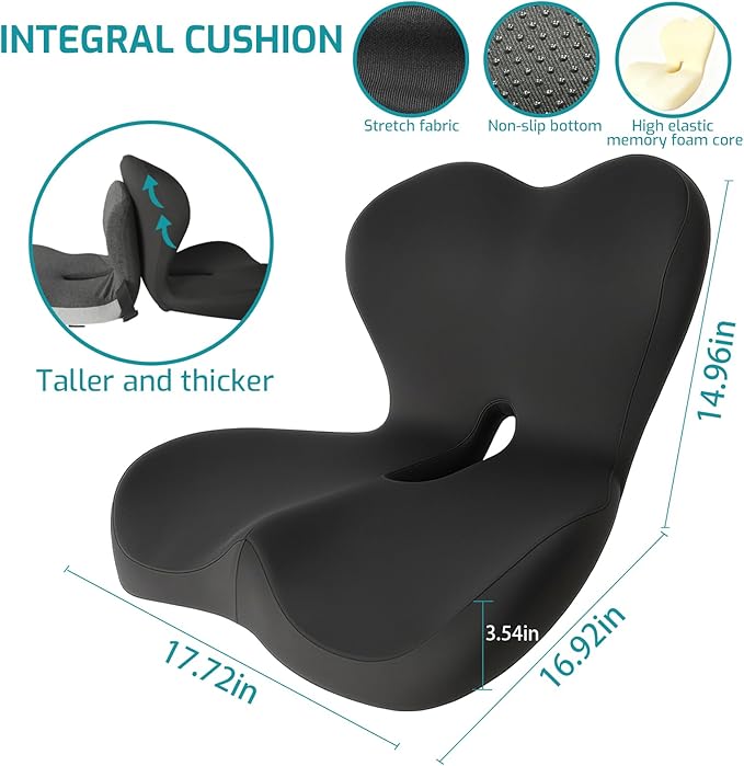 Memory Foam Seat Cushion,Office Chair Cushion with Lumbar Support for Back Pressure Relief, Car Seat Cushion with Adjustable Strap,Sciatica Pad Cushions for Car,Truck, Desk,Gaming Chair