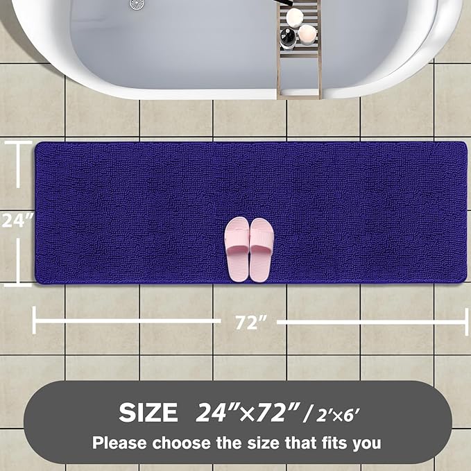Bathroom Runner Rug 24 x 72 Non Slip – Extra Long Bath Mat | Absorbent and Washable Thick Chenille Runner Rug for Bathroom, Shower, Tub, Sink(Royal Blue)