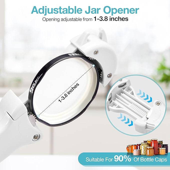 7-in-1 Jar Opener for Seniors – Magnetic adjustable Jar Opener & Bottle Opener for Arthritis, Weak Hands, Easy-Grip Kitchen Lid Opener Gadgets (Off-White)