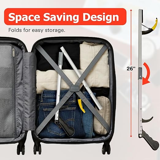 Sammons Preston Reacher, 26" Lightweight Grabber Reacher Tool with Magnetic Tip, Ergonomic Grip & Claw Jaw, Portable Reaching Aid for Seniors, Daily Living & Home Use, Standard Silver, Folding, 2 pack