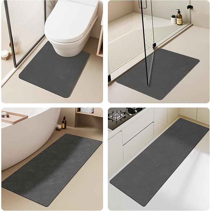 TYUU Bath Mat, Bathroom Rugs Non Slip Washable Thin Absorbent Quick Dry Bath Mat Fits Under Door Bathroom Floor Mat Perfect for Bath, Shower, or Sink 20"x30" Dark Grey